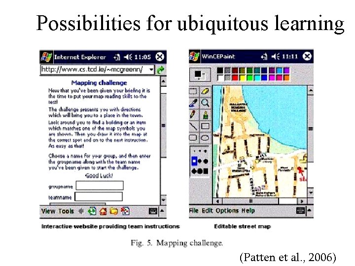 Possibilities for ubiquitous learning (Patten et al. , 2006) 