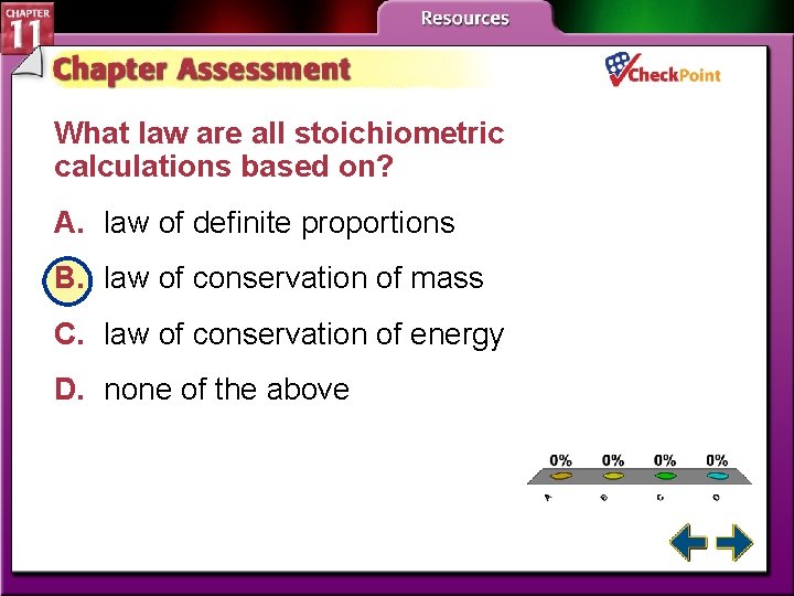 What law are all stoichiometric calculations based on? A. law of definite proportions B.