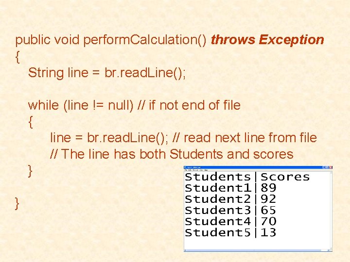 public void perform. Calculation() throws Exception { String line = br. read. Line(); while public void perform. Calculation() throws Exception { String line = br. read. Line(); while