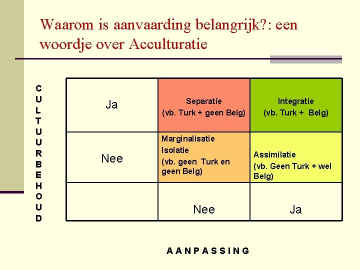 Waarom is aanvaarding belangrijk? : een woordje over Acculturatie C U L T U