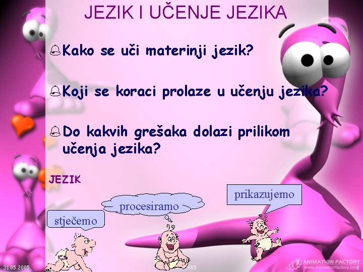 JEZIK I UČENJE JEZIKA % Kako se uči materinji jezik? % Koji se koraci