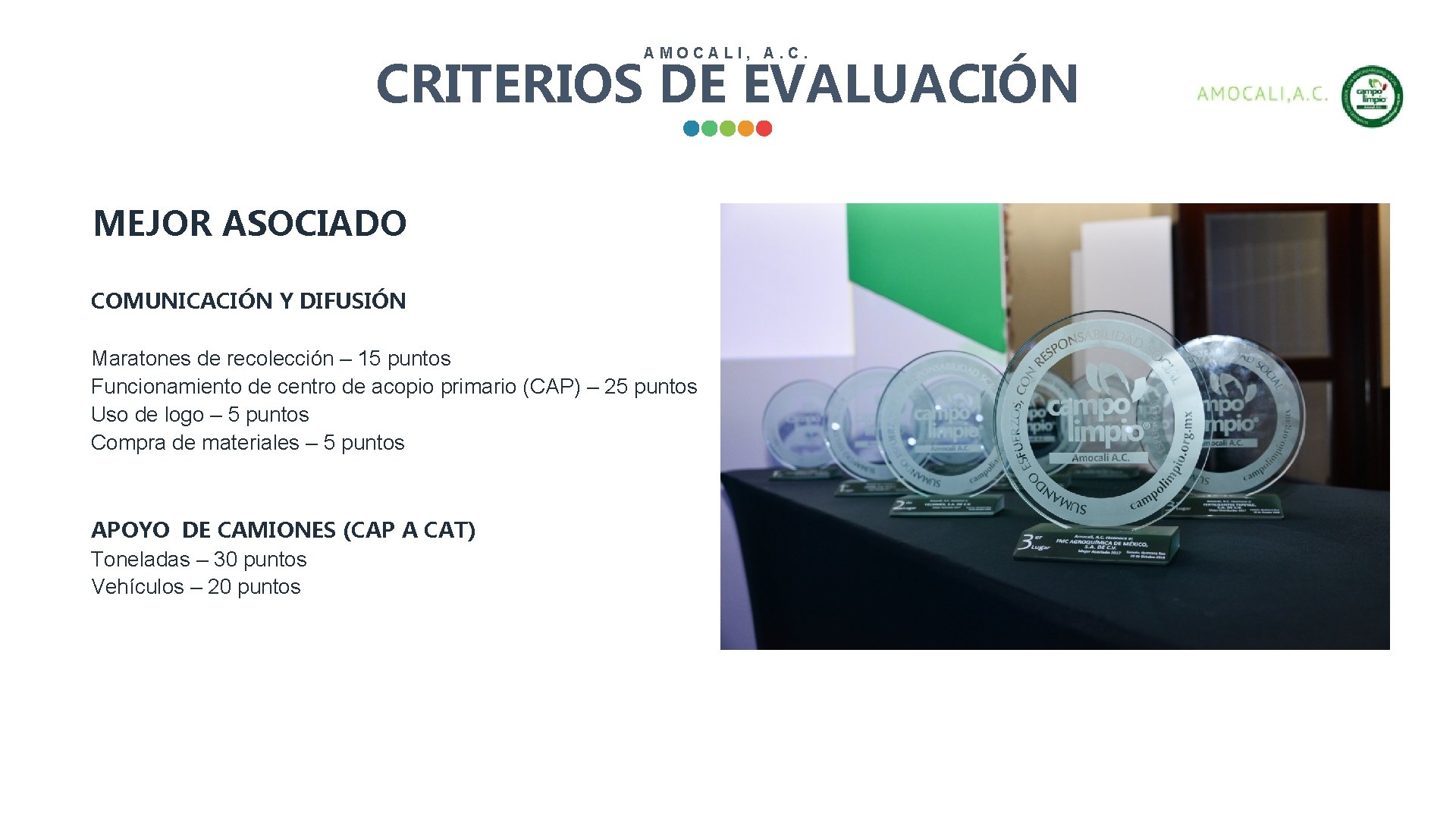 AMOCALI, A. C. CRITERIOS DE EVALUACIÓN MEJOR ASOCIADO COMUNICACIÓN Y DIFUSIÓN Maratones de recolección