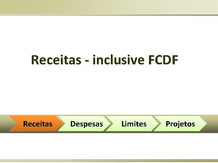 Receitas - inclusive FCDF Receitas Despesas Limites Projetos 