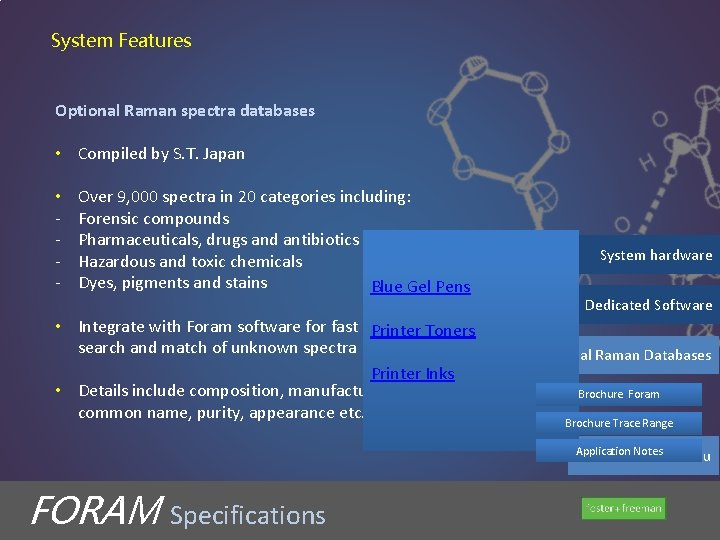 System Features Optional Raman spectra databases • Compiled by S. T. Japan • -