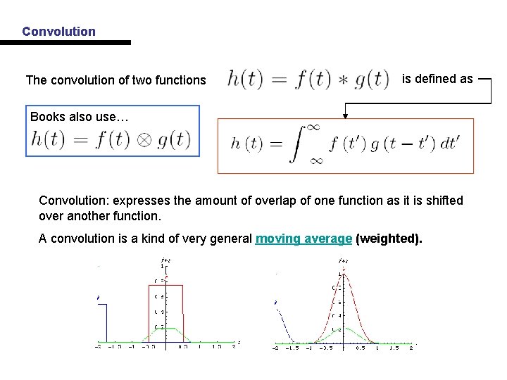 Convolution The convolution of two functions is defined as Books also use… Convolution: expresses