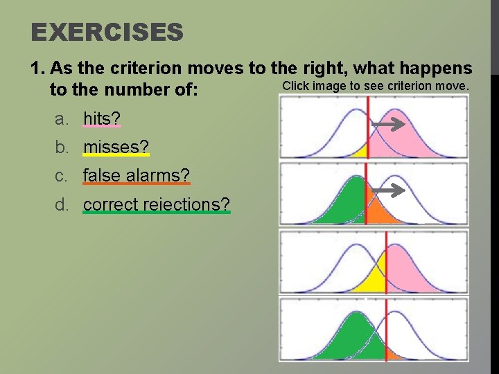 EXERCISES 1. As the criterion moves to the right, what happens Click image to