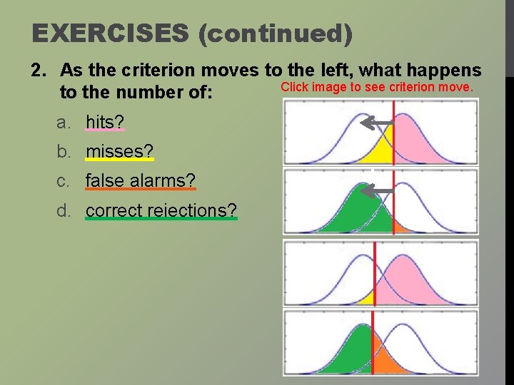 EXERCISES (continued) 2. As the criterion moves to the left, what happens Click image