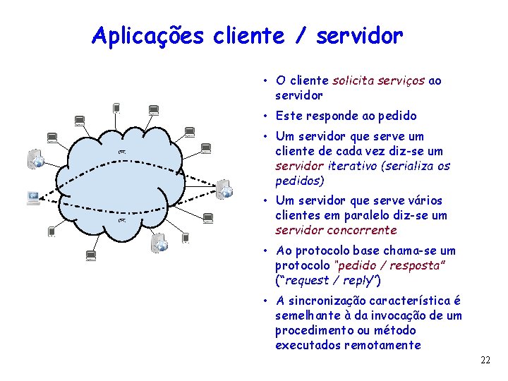 Aplicações cliente / servidor • O cliente solicita serviços ao servidor • Este responde