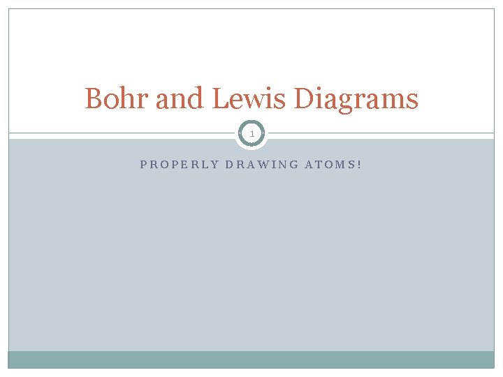 Bohr and Lewis Diagrams 1 PROPERLY DRAWING ATOMS! 