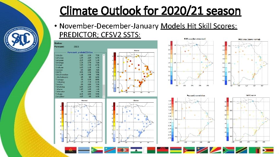 Climate Outlook for 2020/21 season • November-December-January Models Hit Skill Scores: PREDICTOR; CFSV 2