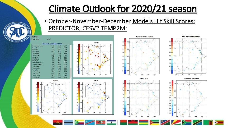 Climate Outlook for 2020/21 season • October-November-December Models Hit Skill Scores: PREDICTOR; CFSV 2