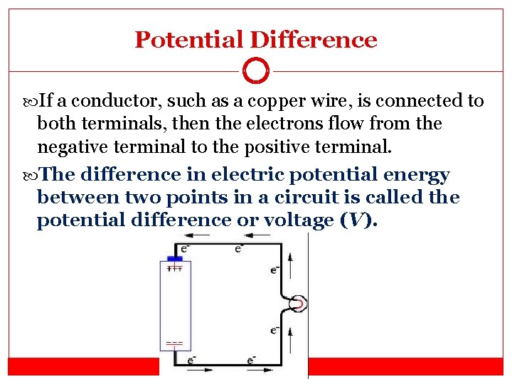 Potential Difference If a conductor, such as a copper wire, is connected to both