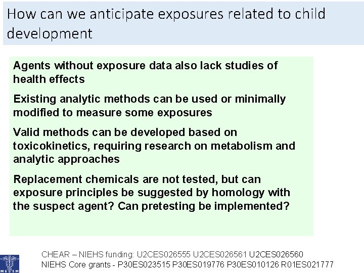 How can we anticipate exposures related to child development Agents without exposure data also