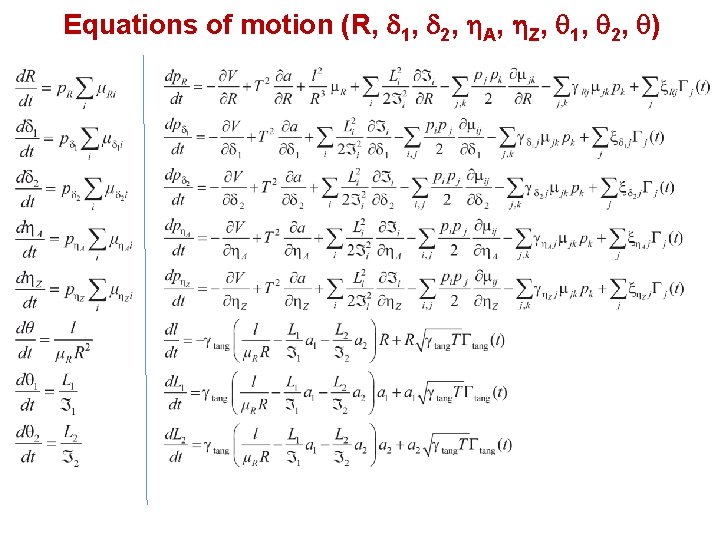 Equations of motion (R, d 1, d 2, h. A, h. Z, q 1,