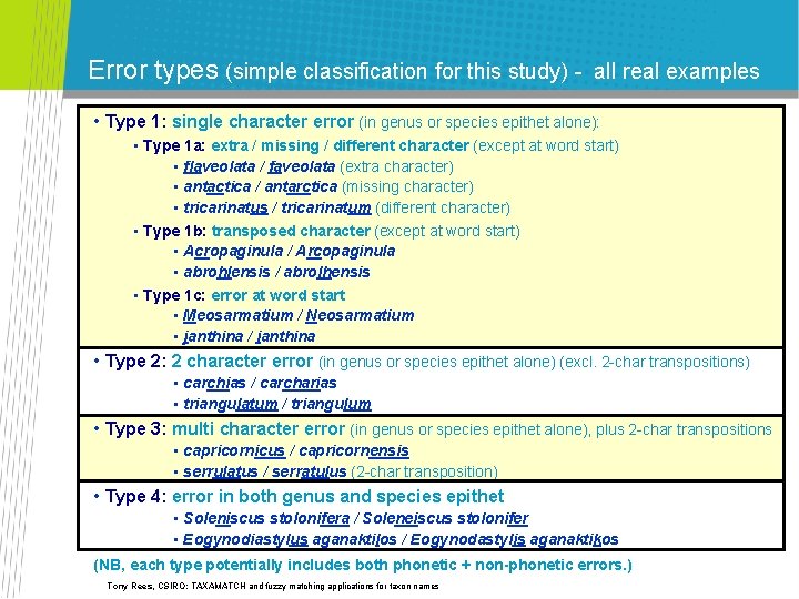 Error types (simple classification for this study) - all real examples • Type 1: Error types (simple classification for this study) - all real examples • Type 1: