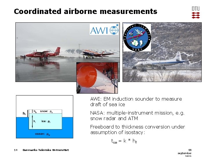 Coordinated airborne measurements AWI: EM induction sounder to measure draft of sea ice NASA: