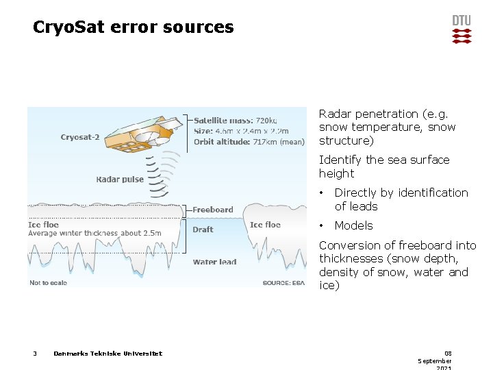 Cryo. Sat error sources Radar penetration (e. g. snow temperature, snow structure) Identify the