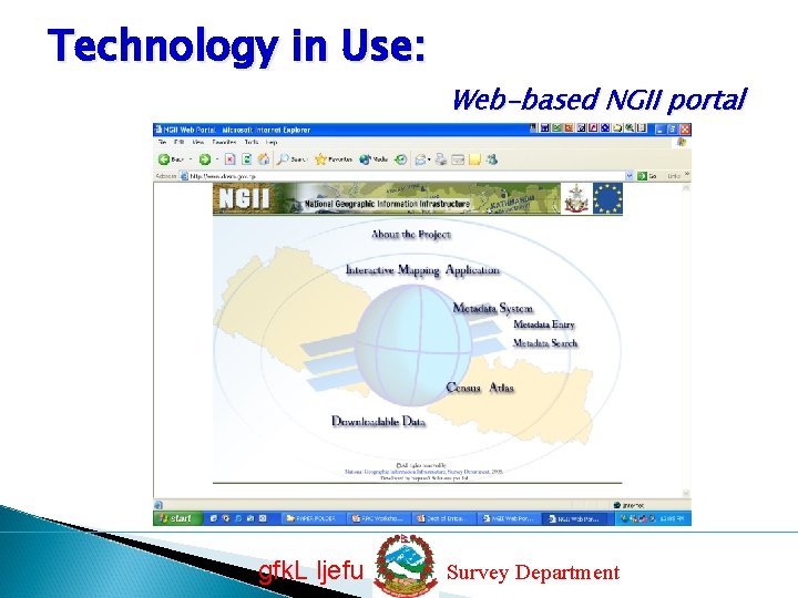 Technology in Use: gfk. L ljefu Web-based NGII portal Survey Department 