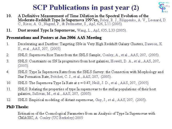 SCP Publications in past year (2) 10. A Definitive Measurement of Time Dilation in