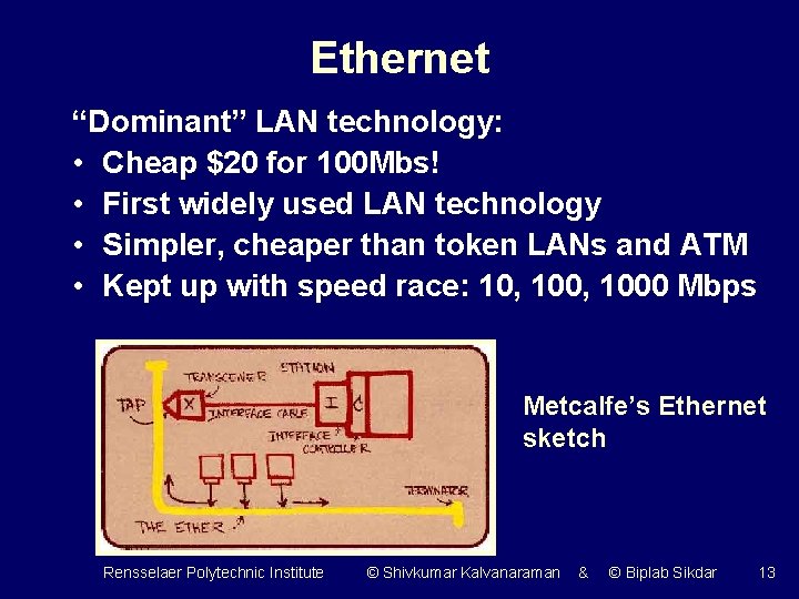 Ethernet “Dominant” LAN technology: • Cheap $20 for 100 Mbs! • First widely used