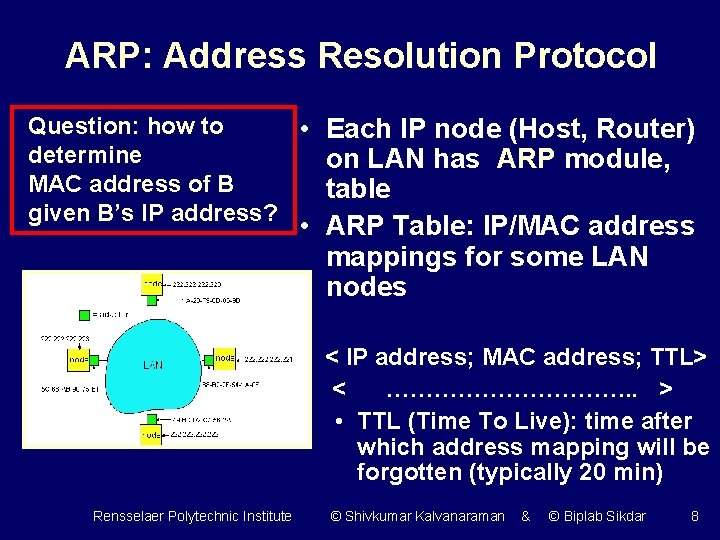 ARP: Address Resolution Protocol Question: how to • Each IP node (Host, Router) determine