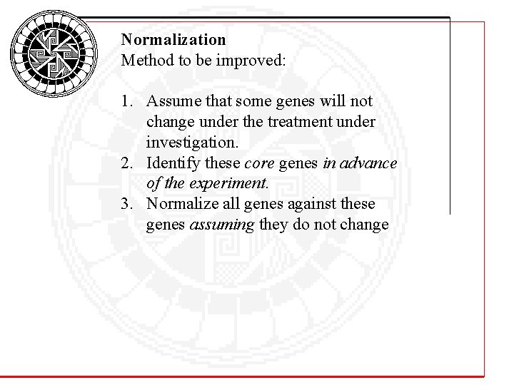Normalization Method to be improved: 1. Assume that some genes will not change under Normalization Method to be improved: 1. Assume that some genes will not change under