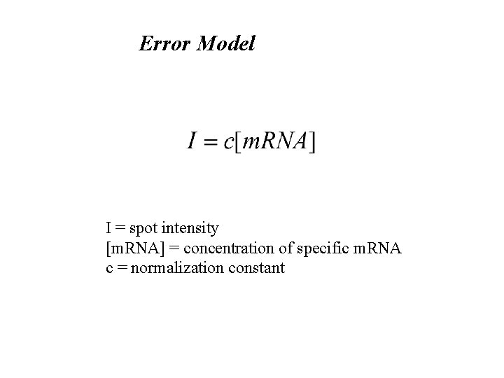 Error Model I = spot intensity [m. RNA] = concentration of specific m. RNA