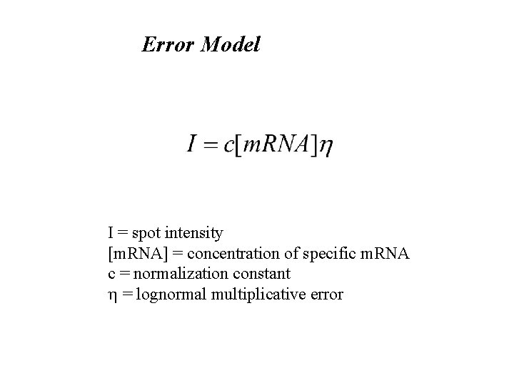 Error Model I = spot intensity [m. RNA] = concentration of specific m. RNA