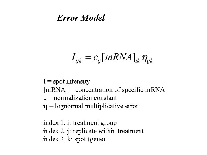 Error Model I = spot intensity [m. RNA] = concentration of specific m. RNA