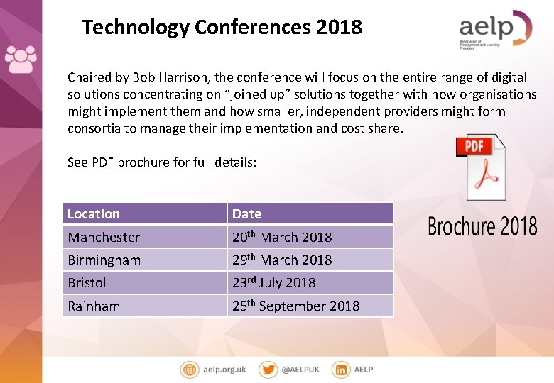 Technology Conferences 2018 Chaired by Bob Harrison, the conference will focus on the entire