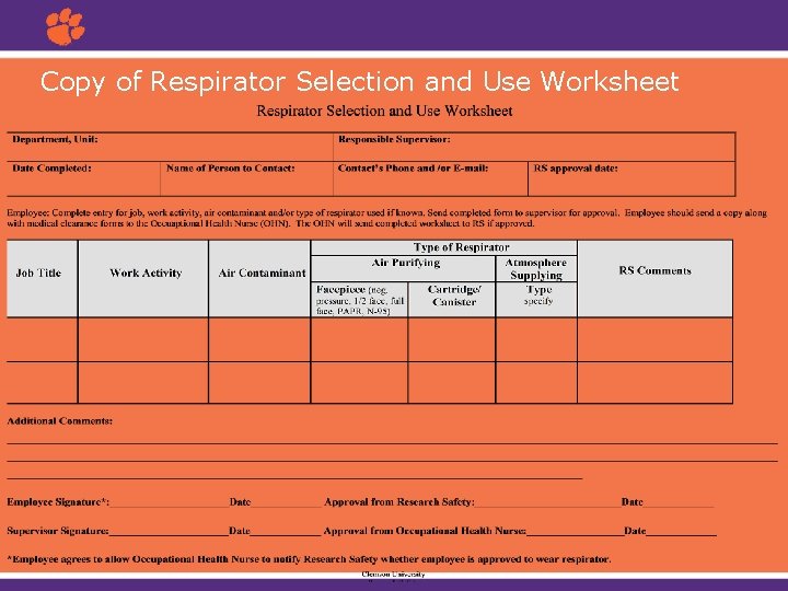 Copy of Respirator Selection and Use Worksheet 