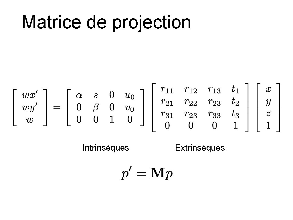 Matrice de projection Intrinsèques Extrinsèques 