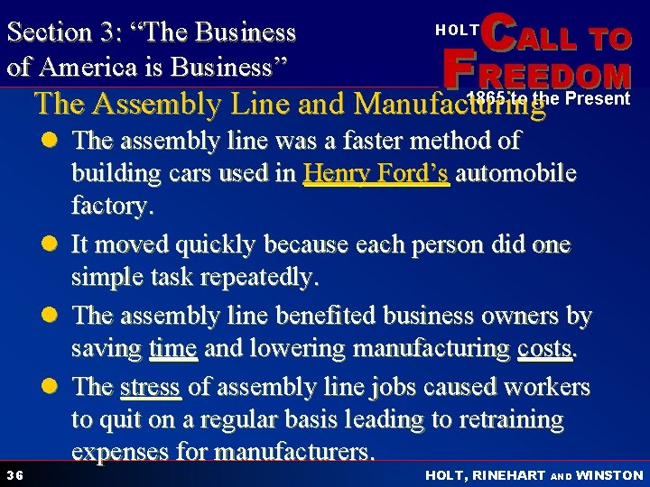 Section 3: “The Business of America is Business” CALL TO HOLT F REEDOM The