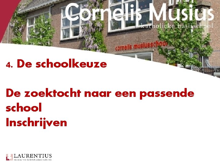 4. De schoolkeuze De zoektocht naar een passende school Inschrijven 