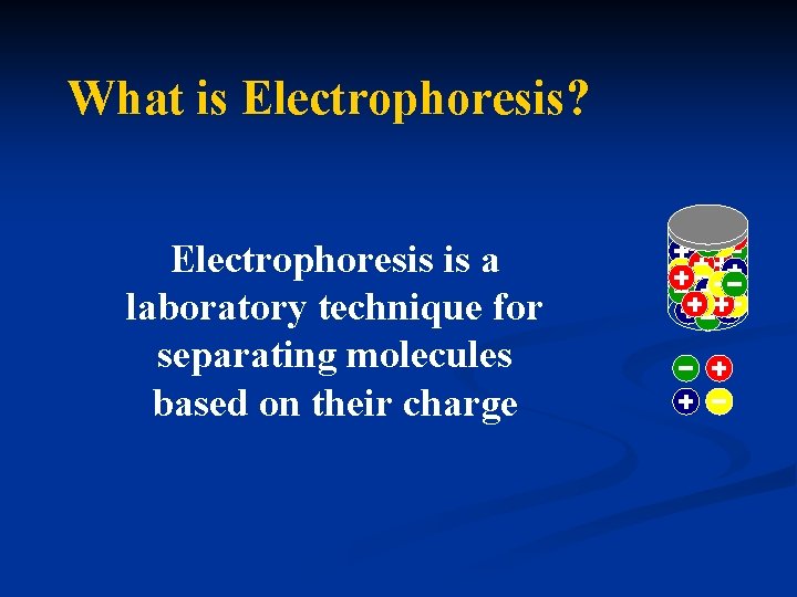 What is Electrophoresis? Electrophoresis is a laboratory technique for separating molecules based on their