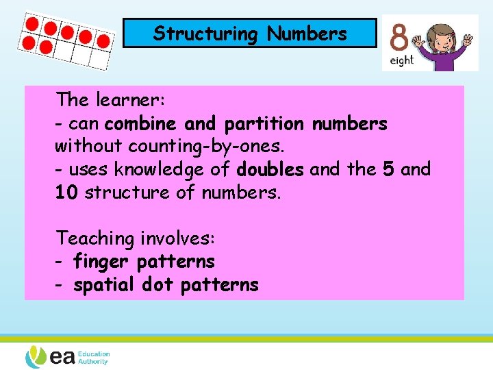 Structuring Numbers The learner: - can combine and partition numbers without counting-by-ones. - uses