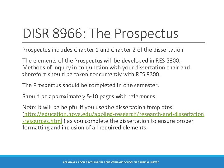 DISR 8966: The Prospectus includes Chapter 1 and Chapter 2 of the dissertation The