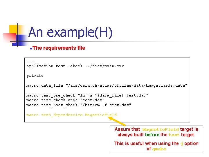 An example(H) n. The requirements file . . . application test -check. . /test/main.