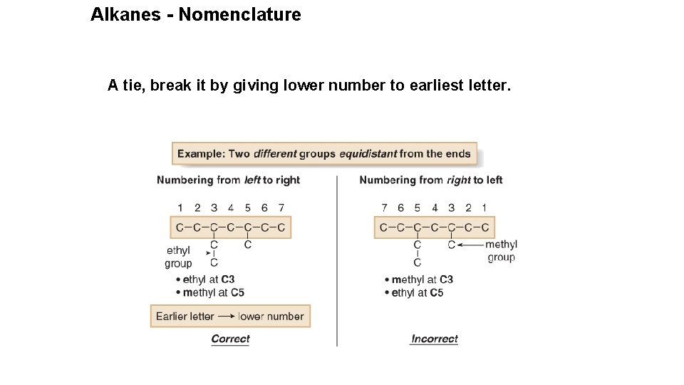 Alkanes - Nomenclature A tie, break it by giving lower number to earliest letter.