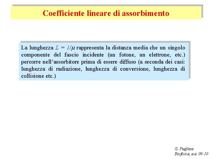 Coefficiente lineare di assorbimento La lunghezza L = 1/m rappresenta la distanza media che