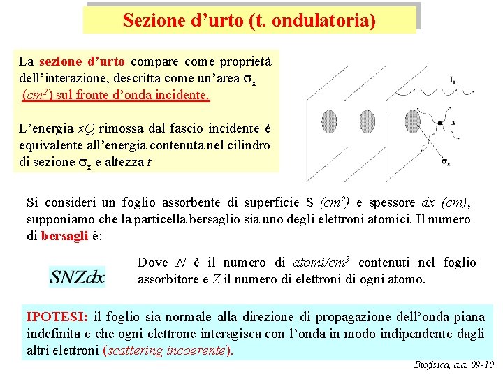 Sezione d’urto (t. ondulatoria) La sezione d’urto compare come proprietà dell’interazione, descritta come un’area