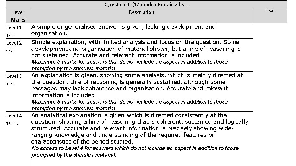 Level Marks Level 1 1 -3 Level 2 4 -6 Level 3 7 -9