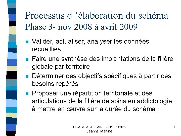Processus d ’élaboration du schéma Phase 3 - nov 2008 à avril 2009 n