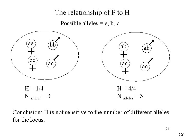 The relationship of P to H Possible alleles = a, b, c aa bb