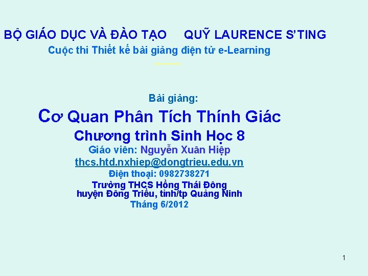 BỘ GIÁO DỤC VÀ ĐÀO TẠO QUỸ LAURENCE S’TING Cuộc thi Thiết kế bài