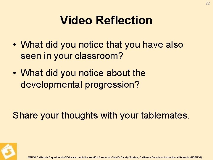 22 Video Reflection • What did you notice that you have also seen in