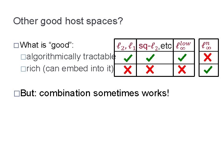 Other good host spaces? � What is “good”: , etc �algorithmically tractable �rich (can