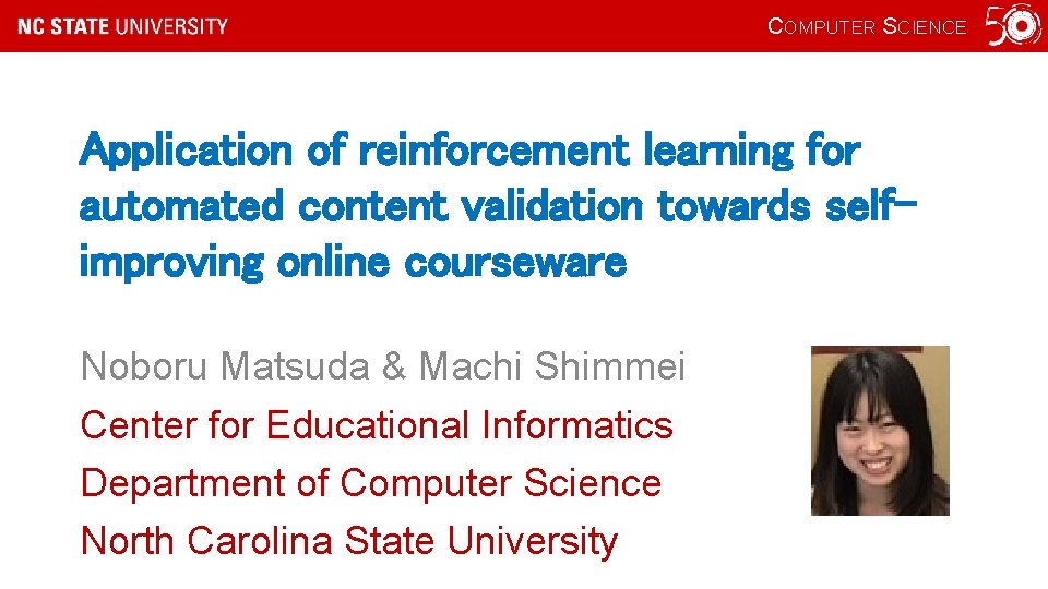 COMPUTER SCIENCE Application of reinforcement learning for automated content validation towards selfimproving online courseware