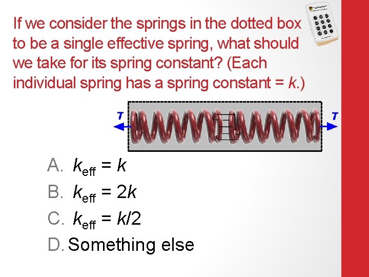 If we consider the springs in the dotted box to be a single effective