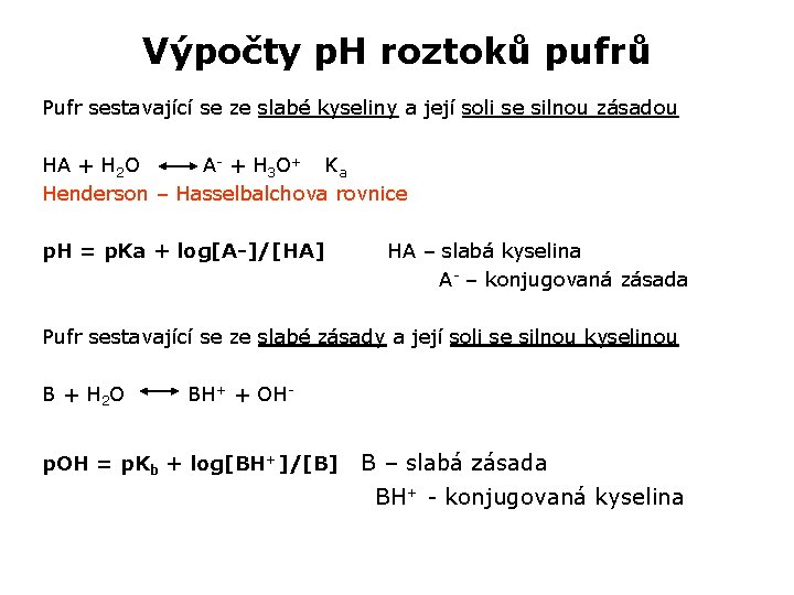 Výpočty p. H roztoků pufrů Pufr sestavající se ze slabé kyseliny a její soli